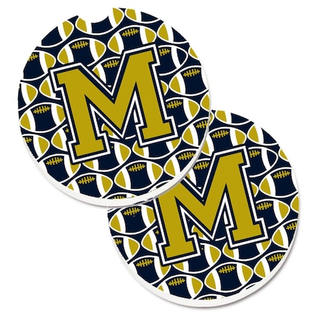 Letter M Football Blue And Gold Set Of 2 Cup Holder Car Coaster